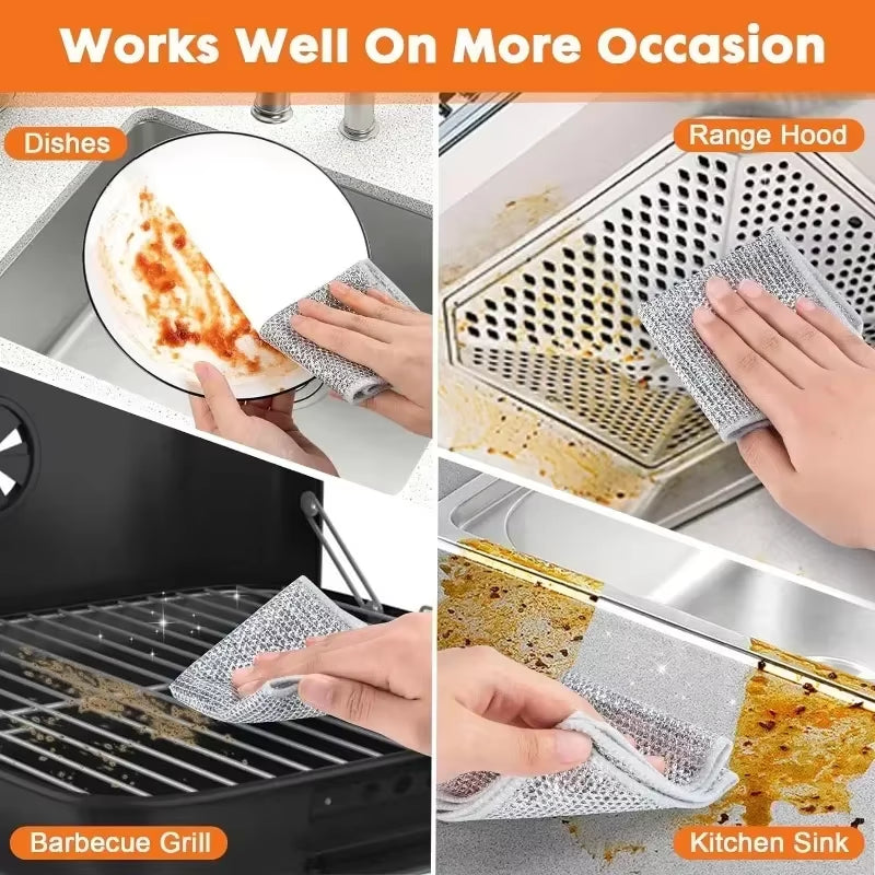 Wholesale Metal Steel Wire Rags Cloth Home Kitchen Pot Pan Dishwashing Double-Sided Dishcloth Cleaning Cloths Towel Scrubber Rag