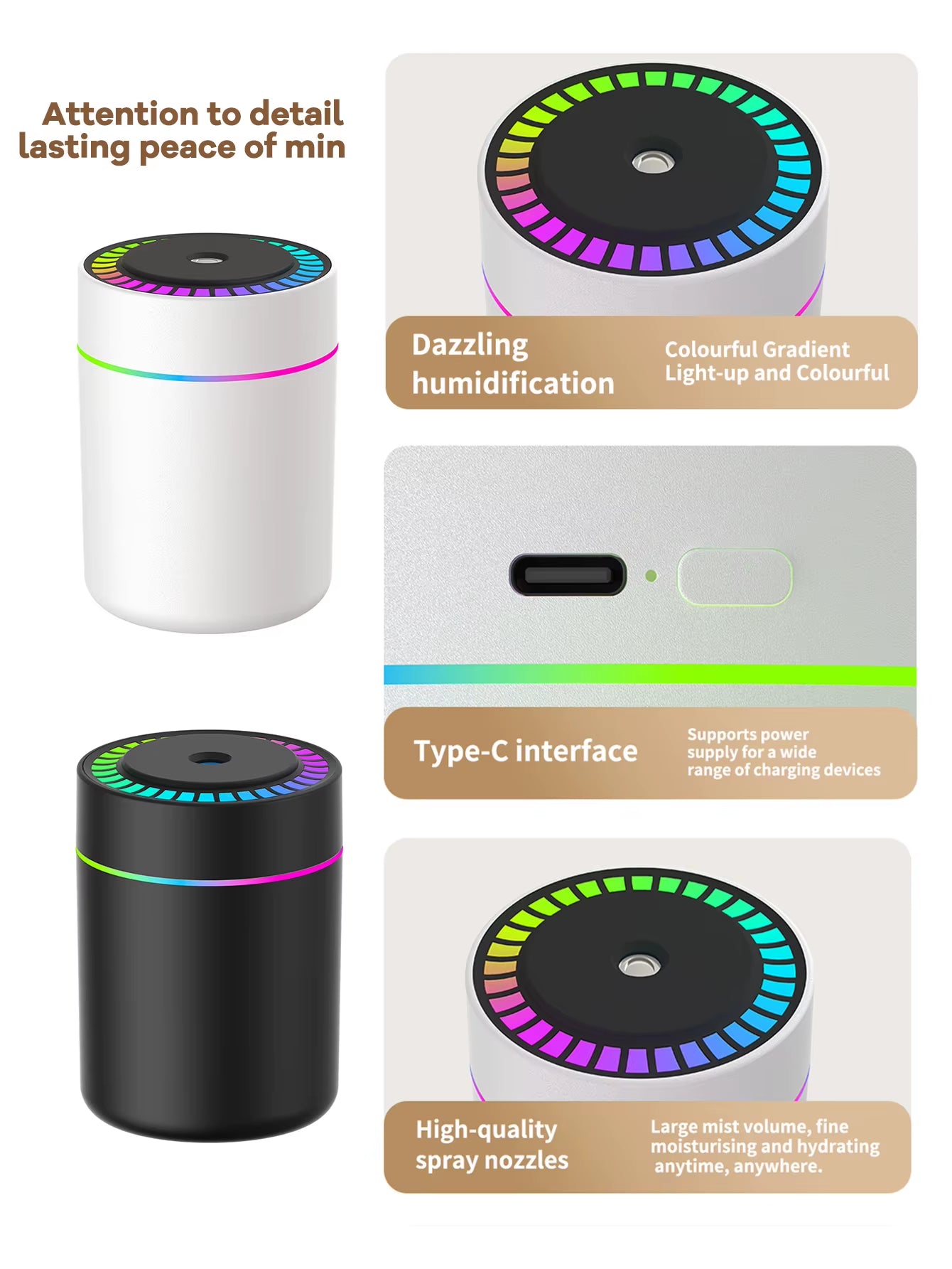 180Ml Aromatherapy Diffuser Humidifier Aromatherapy Essential Oil Air Purifier Sleeping Car Carrying Home LED 7 Color Light