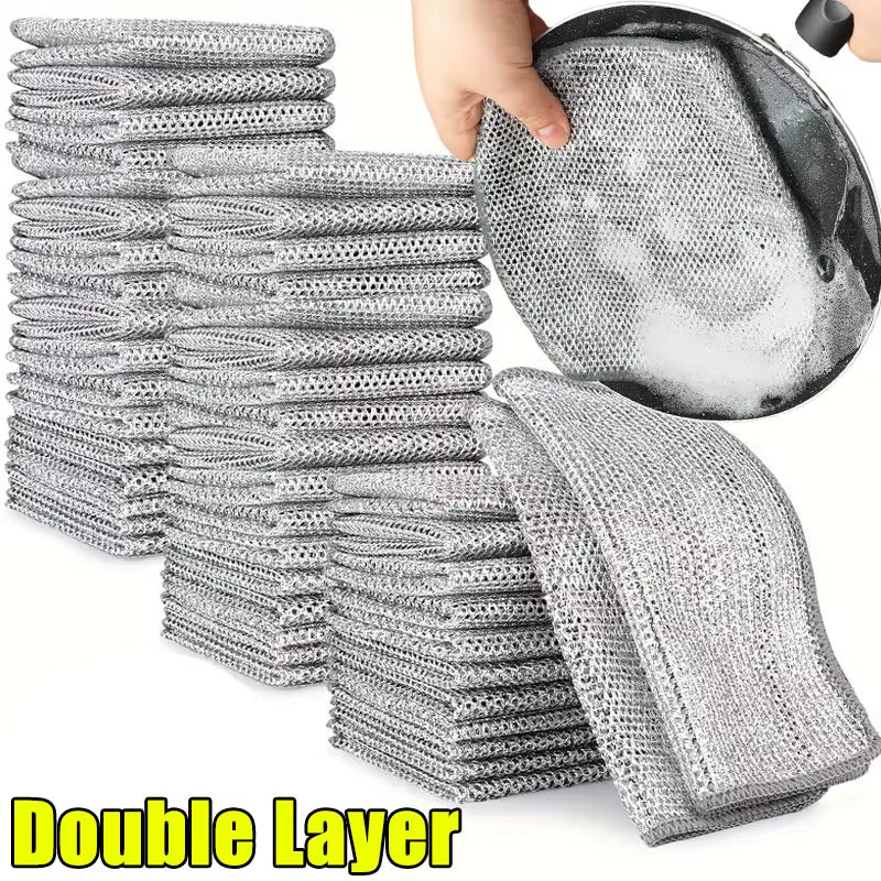 Wholesale Metal Steel Wire Rags Cloth Home Kitchen Pot Pan Dishwashing Double-Sided Dishcloth Cleaning Cloths Towel Scrubber Rag