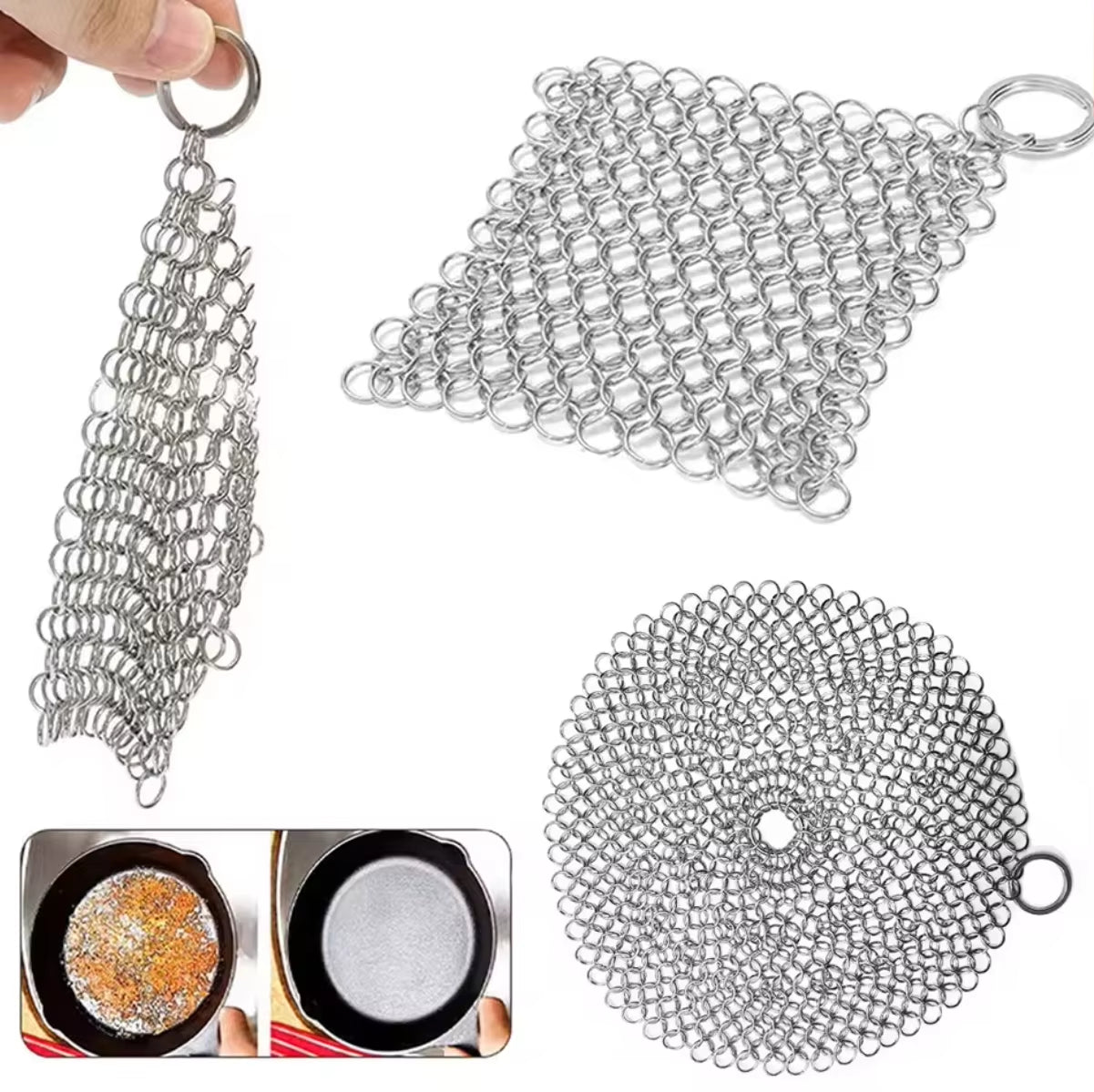 3 Size Kitchen Cleaning Stainless Steel Cleaner Scrubber Reusable Washing Net Rust Pot Remover Cleaning Tool for Home
