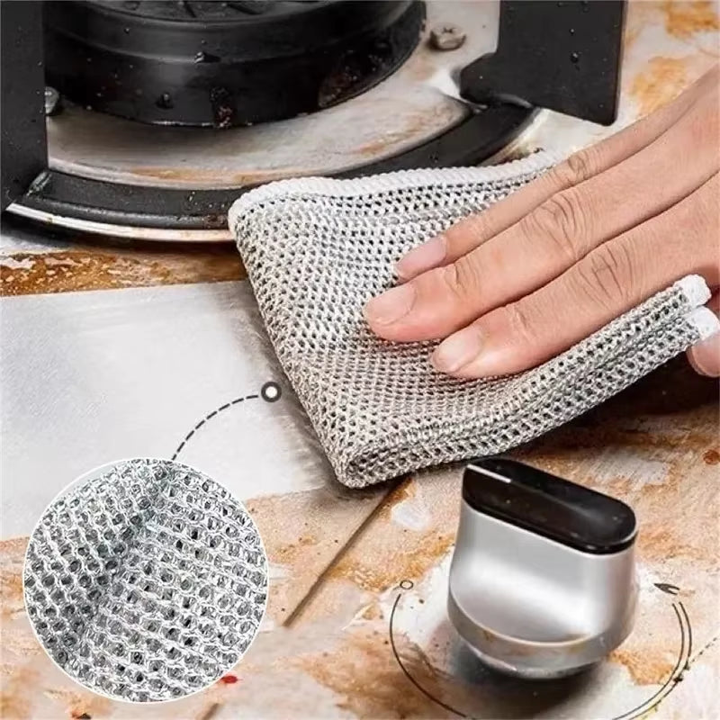 Wholesale Metal Steel Wire Rags Cloth Home Kitchen Pot Pan Dishwashing Double-Sided Dishcloth Cleaning Cloths Towel Scrubber Rag