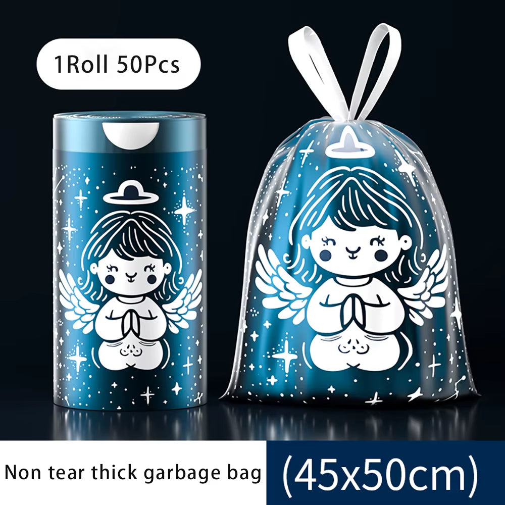 Non Tear Drawstring Garbage Bag for Household Use, Handheld, Thickened with Rope, Kitchen Bucket, Pocket Cleaning