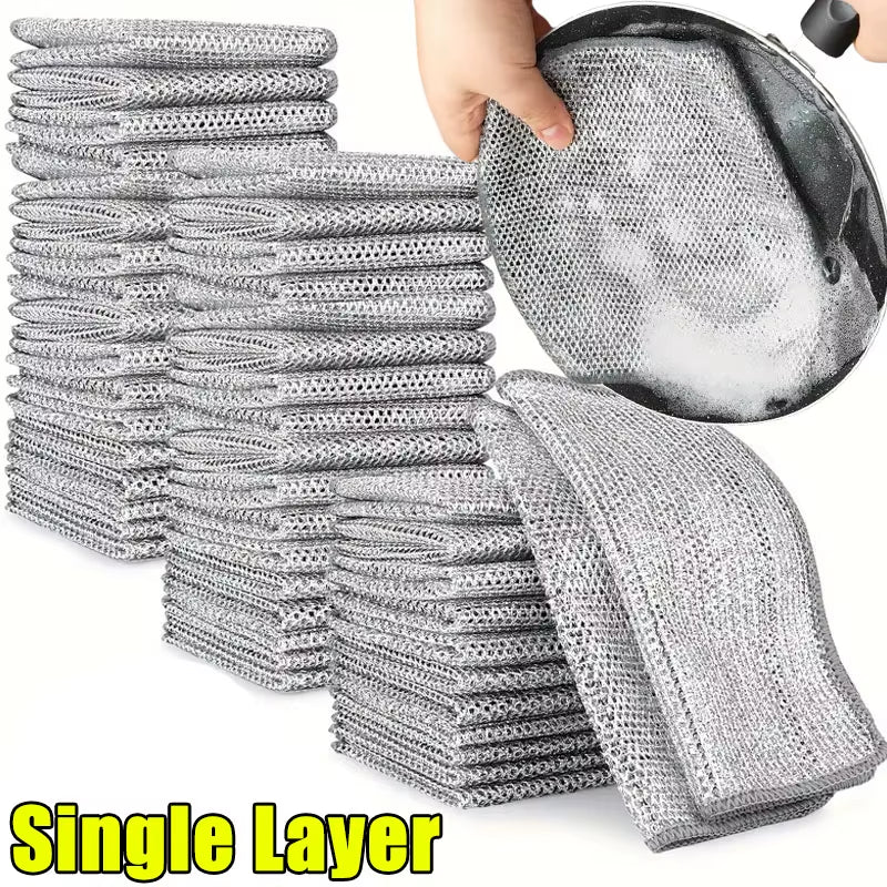 Wholesale Metal Steel Wire Rags Cloth Home Kitchen Pot Pan Dishwashing Double-Sided Dishcloth Cleaning Cloths Towel Scrubber Rag