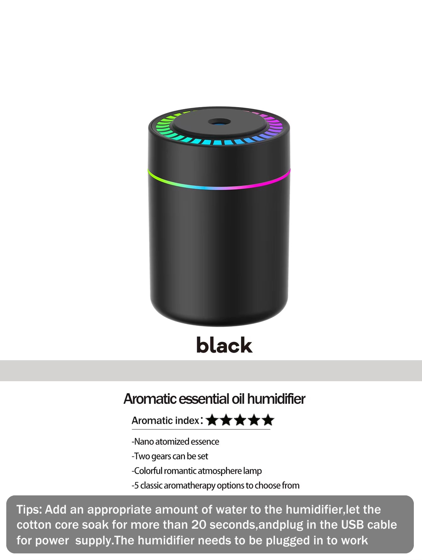 180Ml Aromatherapy Diffuser Humidifier Aromatherapy Essential Oil Air Purifier Sleeping Car Carrying Home LED 7 Color Light