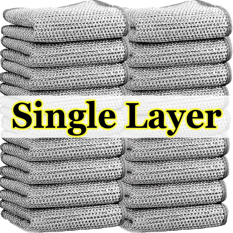 Wholesale Metal Steel Wire Rags Cloth Home Kitchen Pot Pan Dishwashing Double-Sided Dishcloth Cleaning Cloths Towel Scrubber Rag