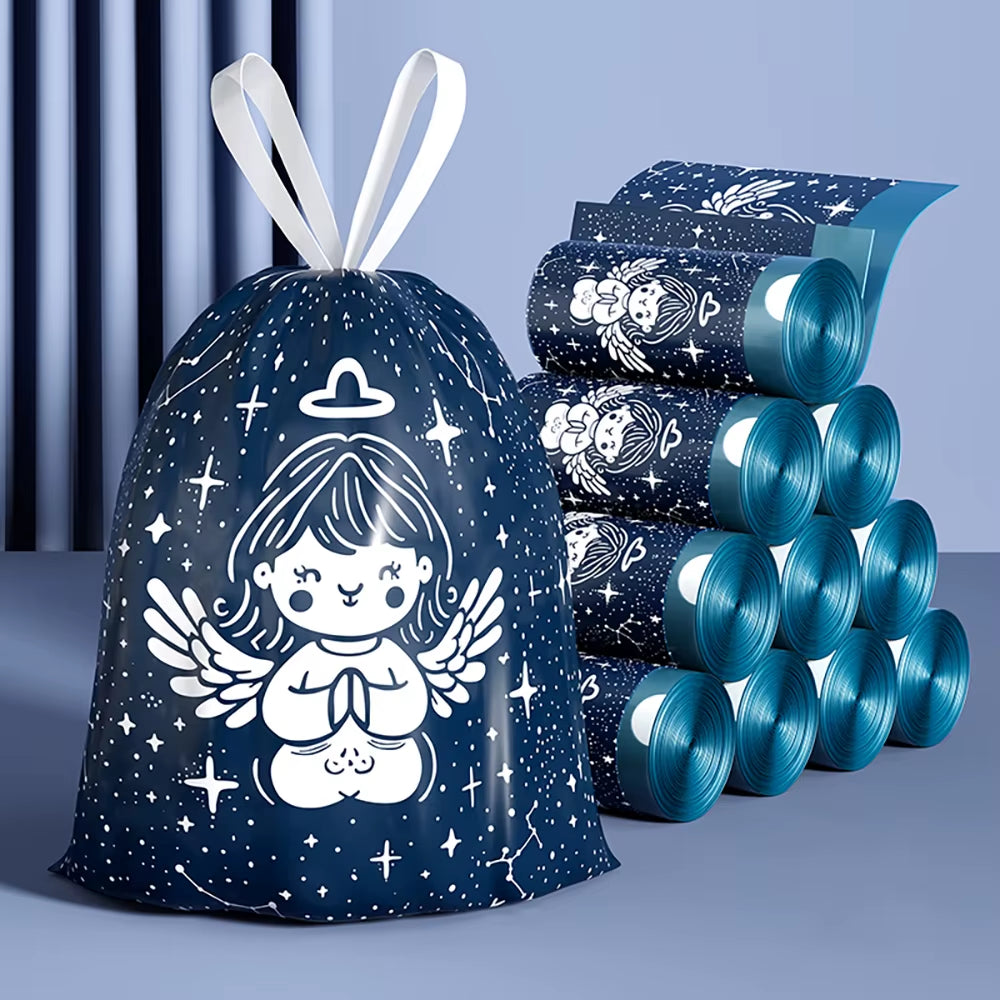 Non Tear Drawstring Garbage Bag for Household Use, Handheld, Thickened with Rope, Kitchen Bucket, Pocket Cleaning