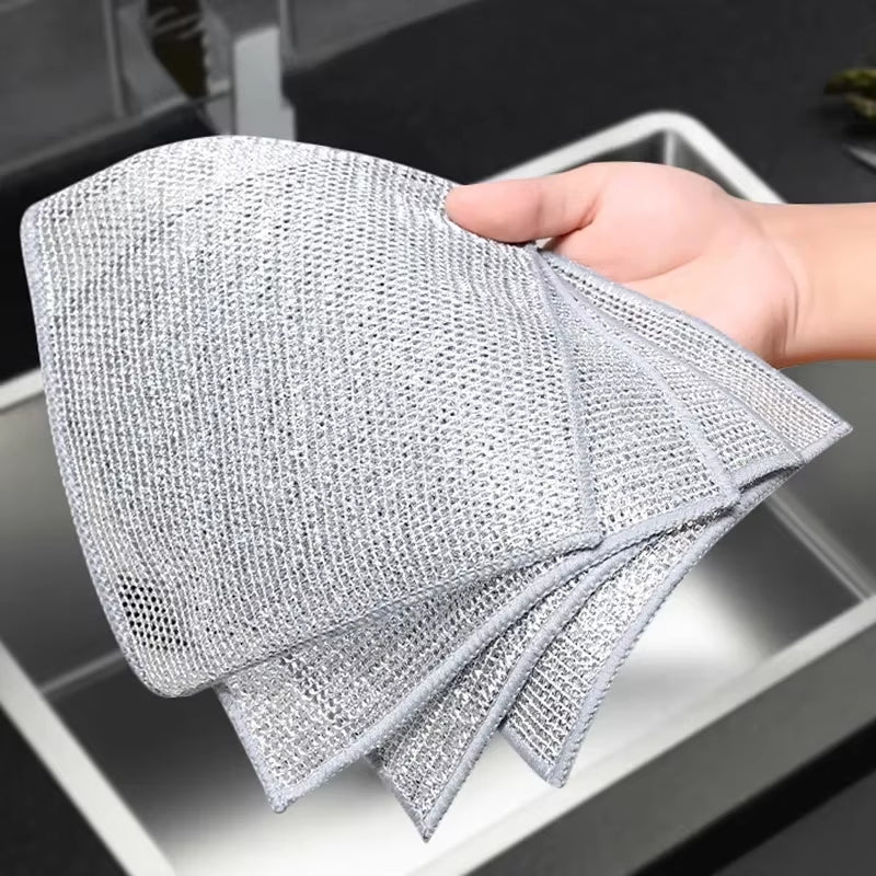 Wholesale Metal Steel Wire Rags Cloth Home Kitchen Pot Pan Dishwashing Double-Sided Dishcloth Cleaning Cloths Towel Scrubber Rag